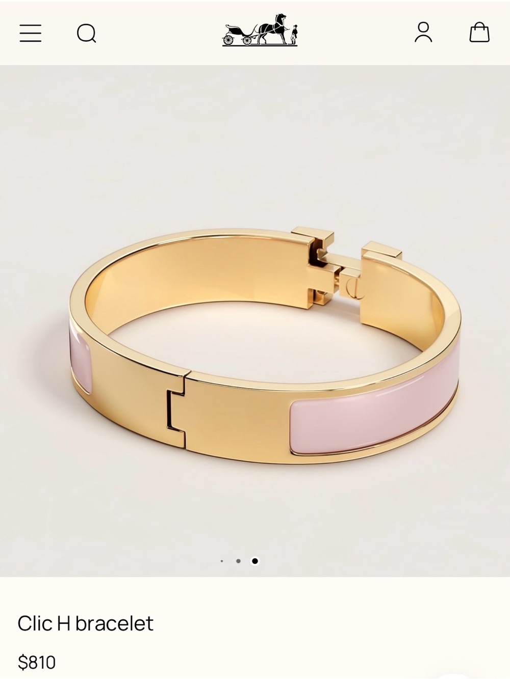 Hermes Gold-Tone Bracelet with Blush Pink Enamel H Clasp - Picture 2 of 7